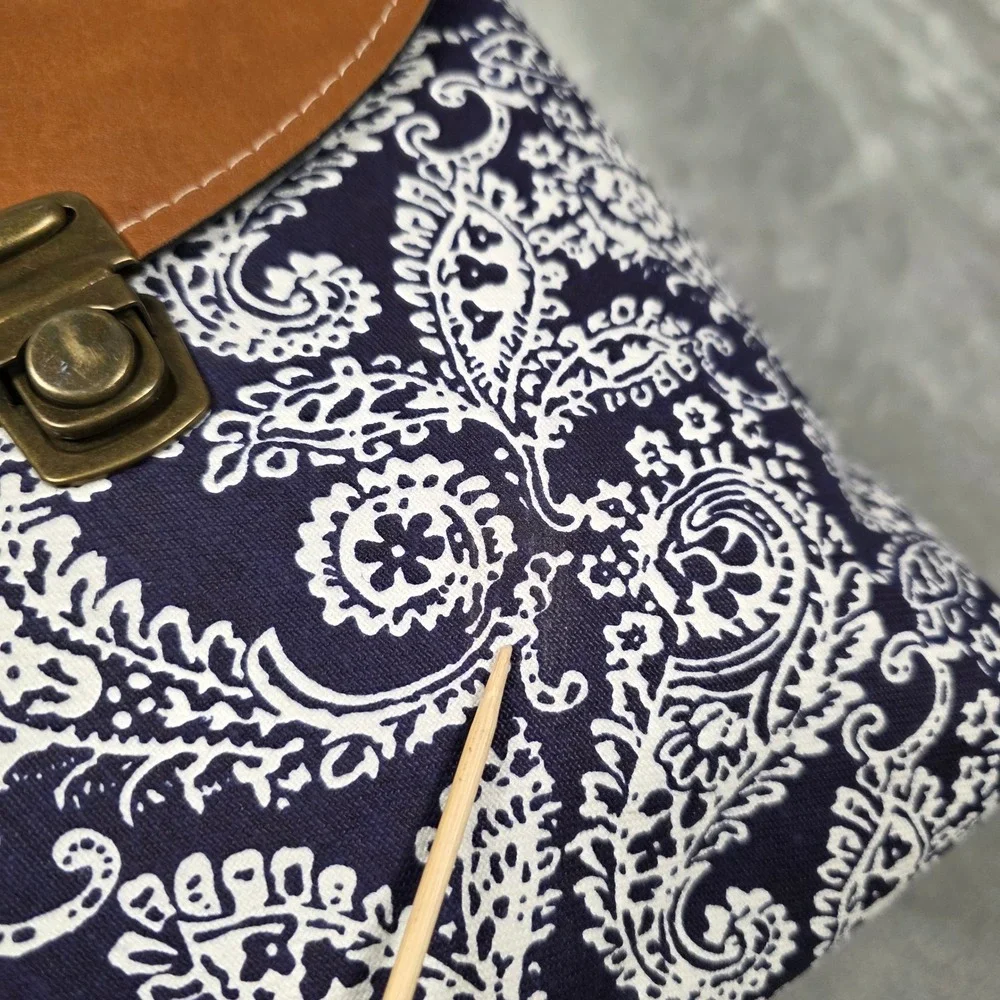 Unbranded Mini Backpack Women Small Navy White Paisley Fair Faux‎ Leather Trim